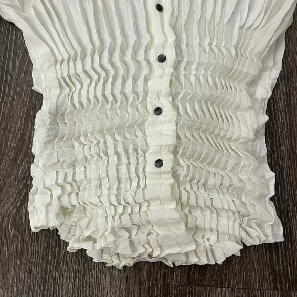 Babette Vintage Ivory Micropleat Button Front Top XS Long Sleeve Sculpted Blouse - Picture 9 of 16